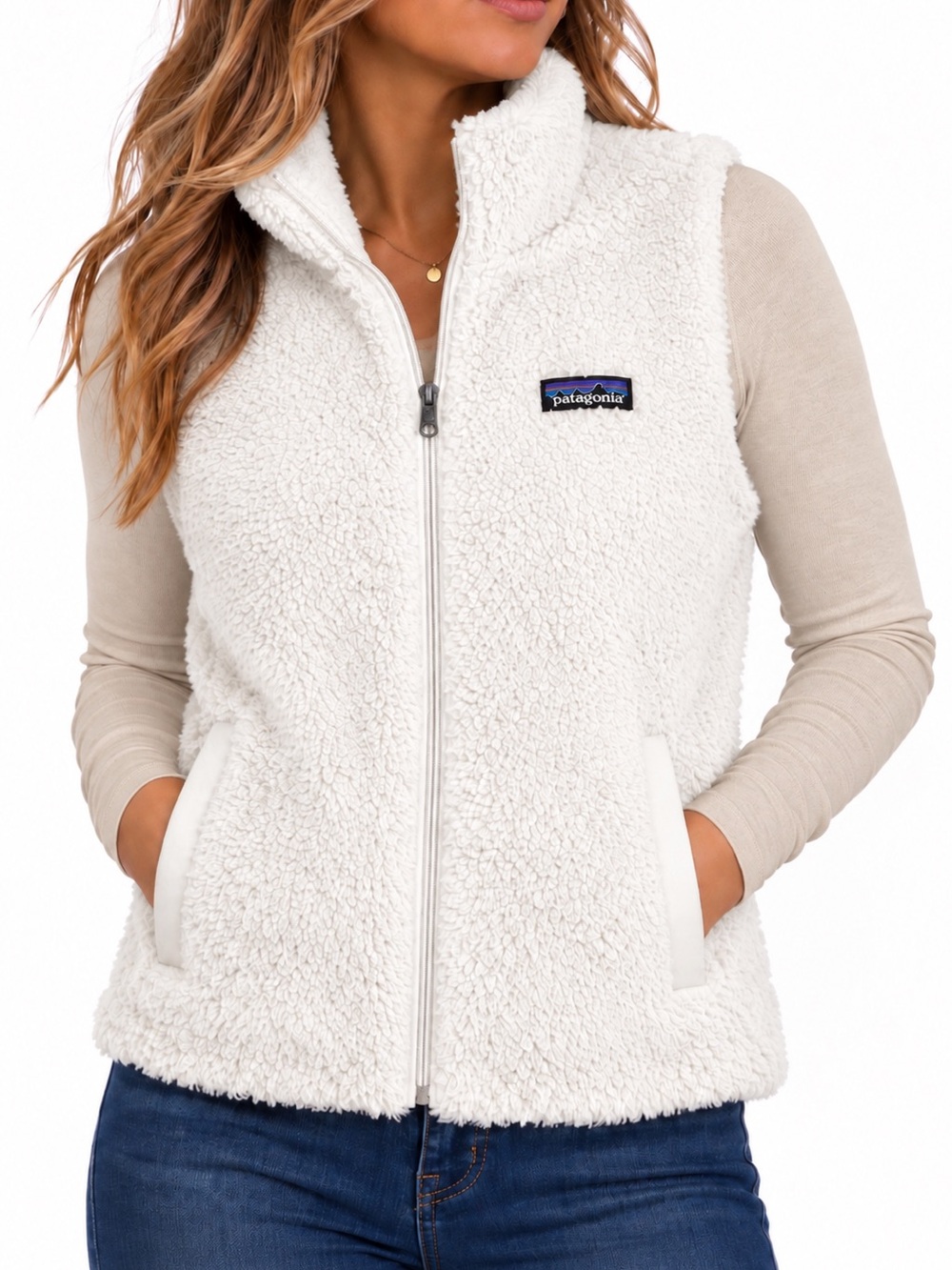 Patagonia Los Gatos white sherpa fleece vest women’s large